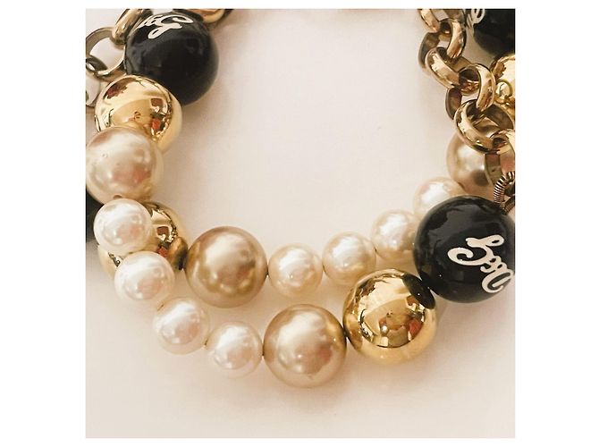 Stupendo luminoso bracciale DOLCE & GABBANA catena doppia perle oro bianche nere Bianco Multicolore D'oro - vista 9