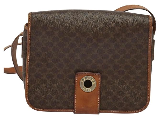 Céline Borsa a Spalla in Tela Macadam CELINE PVC Marrone Oro Auth 131356 D'oro - vista 13