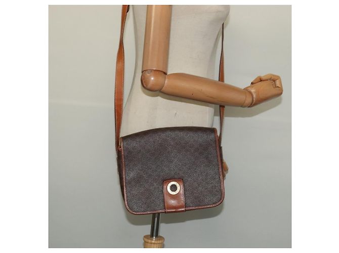 Céline Borsa a Spalla in Tela Macadam CELINE PVC Marrone Oro Auth 131356 D'oro - vista 21