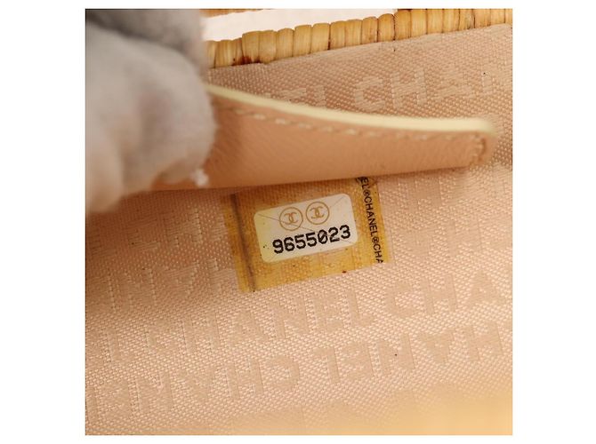 Borsa a spalla in rattan con catena CHANEL paglia beige oro CC Auth 128491SV D'oro - vista 10