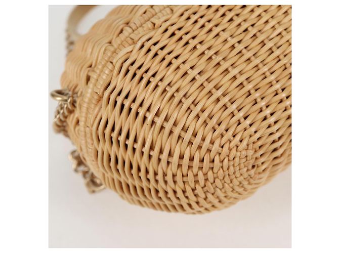 Borsa a spalla in rattan con catena CHANEL paglia beige oro CC Auth 128491SV D'oro - vista 16