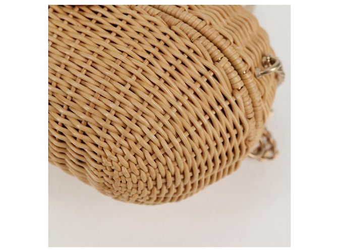 Borsa a spalla in rattan con catena CHANEL paglia beige oro CC Auth 128491SV D'oro - vista 17