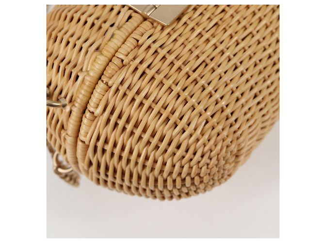 Borsa a spalla in rattan con catena CHANEL paglia beige oro CC Auth 128491SV D'oro - vista 18