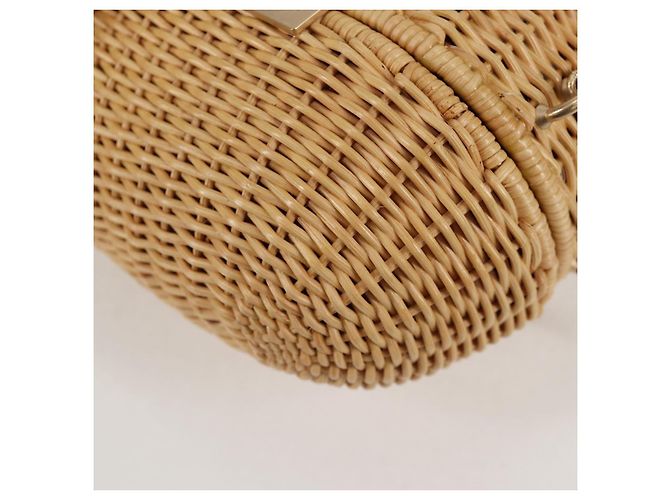 Borsa a spalla in rattan con catena CHANEL paglia beige oro CC Auth 128491SV D'oro - vista 19