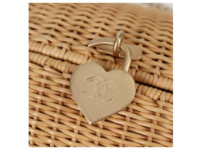 Borsa a spalla in rattan con catena CHANEL paglia beige oro CC Auth 128491SV D'oro - vista 21