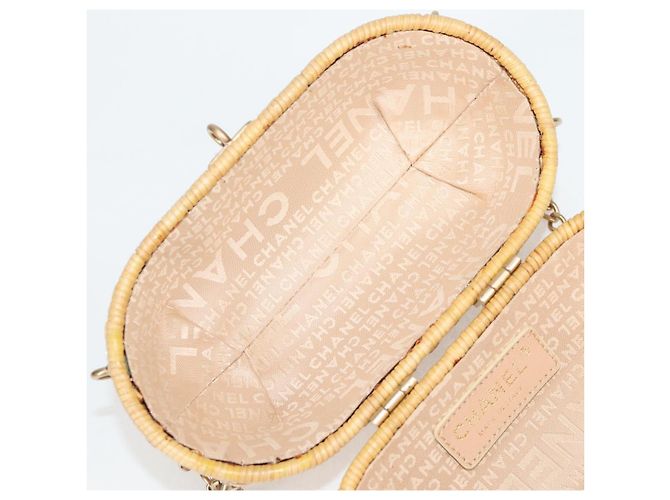 Borsa a spalla in rattan con catena CHANEL paglia beige oro CC Auth 128491SV D'oro - vista 24