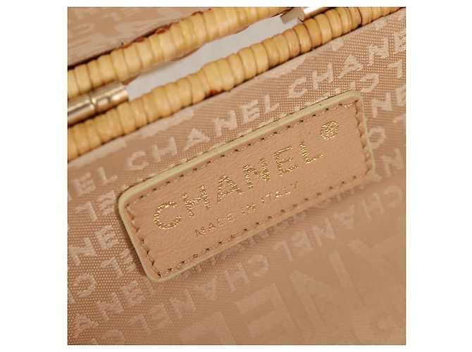 Borsa a spalla in rattan con catena CHANEL paglia beige oro CC Auth 128491SV D'oro - vista 25