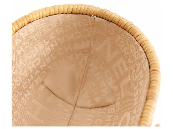 Borsa a spalla in rattan con catena CHANEL paglia beige oro CC Auth 128491SV D'oro - vista 26