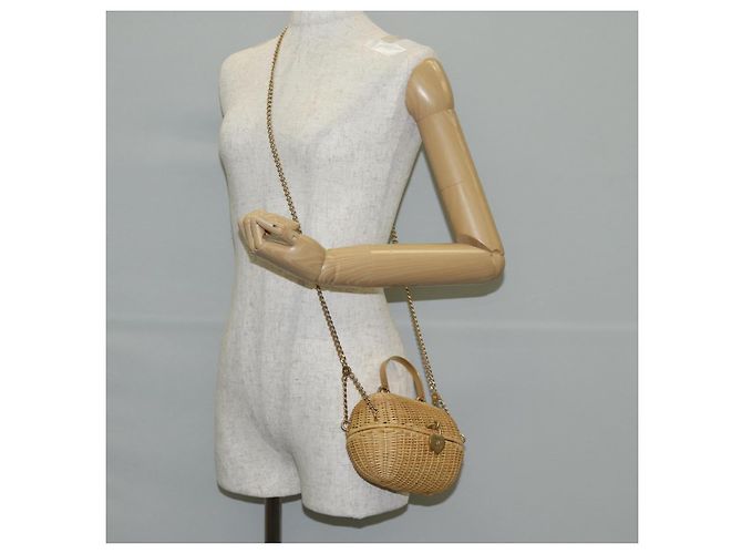 Borsa a spalla in rattan con catena CHANEL paglia beige oro CC Auth 128491SV D'oro - vista 28