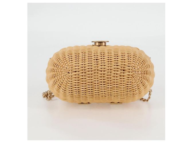 Borsa a spalla in rattan con catena CHANEL paglia beige oro CC Auth 128491SV D'oro - vista 5