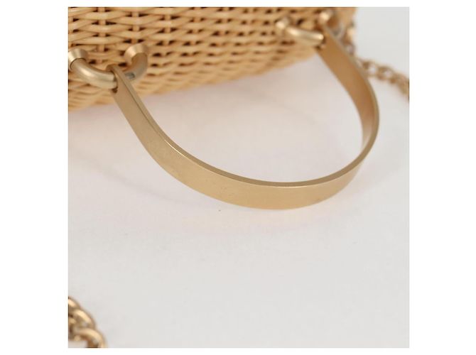 Borsa a spalla in rattan con catena CHANEL paglia beige oro CC Auth 128491SV D'oro - vista 7