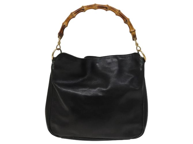 Borsa a mano in pelle Gucci Bamboo 2way Nera Oro 001 3754 1638 Auth th6215 Nero D'oro - vista 2