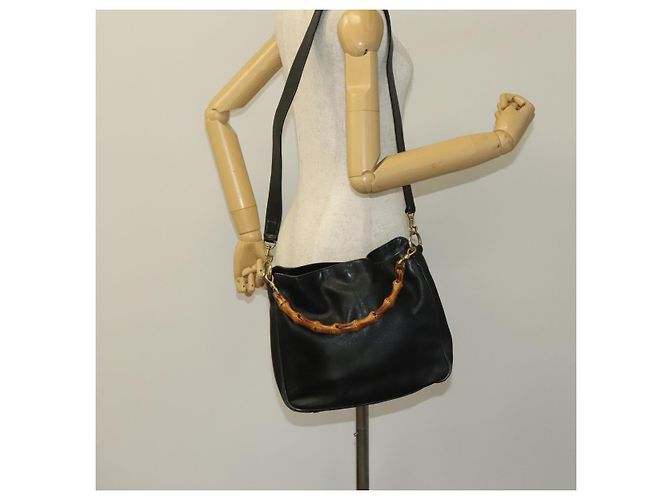 Borsa a mano in pelle Gucci Bamboo 2way Nera Oro 001 3754 1638 Auth th6215 Nero D'oro - vista 21
