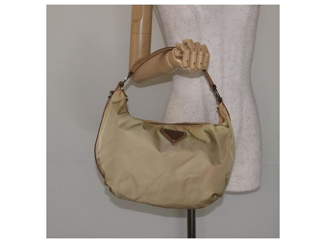 Borsa a Spalla PRADA in Nylon Pelle Beige Argento Autentica 131422 - vista 22