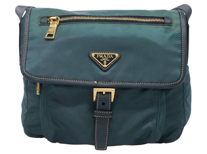 PRADA Schultertasche Nylon Grün Gold Auth 131481 Golden - Ansicht 13