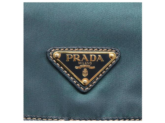 PRADA Schultertasche Nylon Grün Gold Auth 131481 Golden - Ansicht 19
