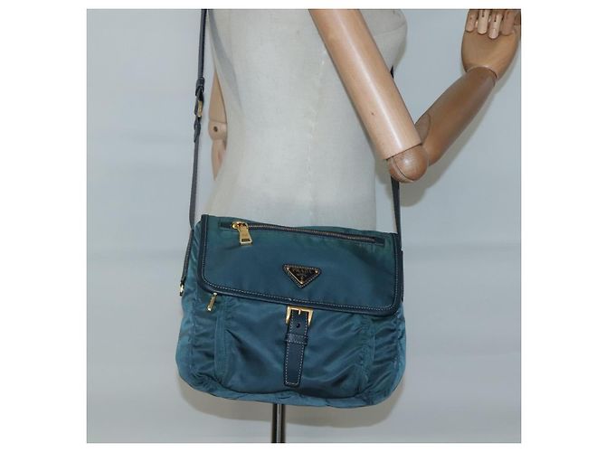 PRADA Schultertasche Nylon Grün Gold Auth 131481 Golden - Ansicht 26