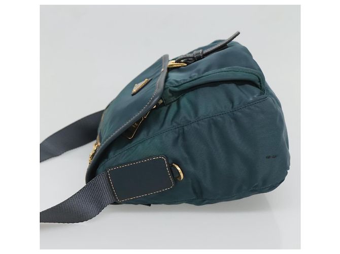 PRADA Schultertasche Nylon Grün Gold Auth 131481 Golden - Ansicht 4