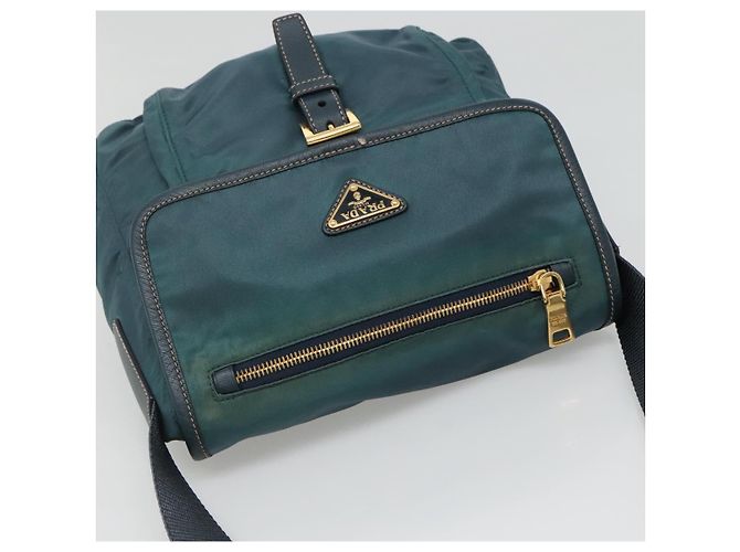 PRADA Schultertasche Nylon Grün Gold Auth 131481 Golden - Ansicht 6