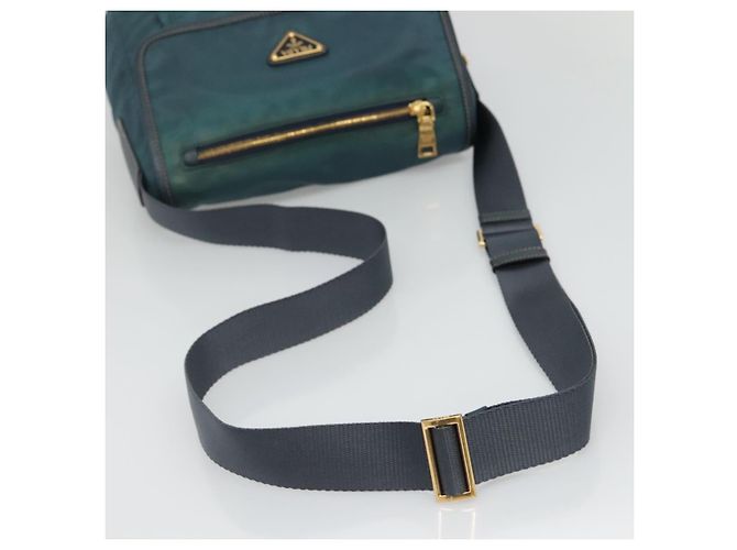 PRADA Schultertasche Nylon Grün Gold Auth 131481 Golden - Ansicht 7