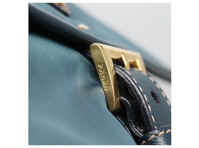 PRADA Schultertasche Nylon Grün Gold Auth 131481 Golden - Ansicht 8
