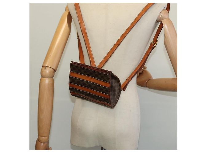 Céline CELINE Macadam Canvas Backpack PVC Leather Brown Gold Auth 131672 Golden - view 21