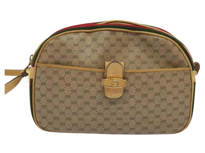 Borsa Sherry Line in PVC beige e oro Micro GG Supreme di GUCCI Auth gh497 D'oro - vista 2