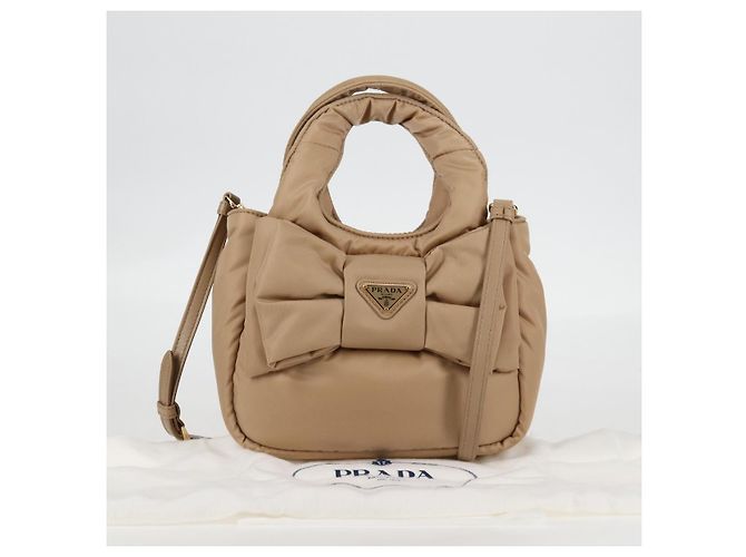 PRADA Borsa a Mano Nylon 2way Beige Oro Auth 118908SM D'oro - vista 12