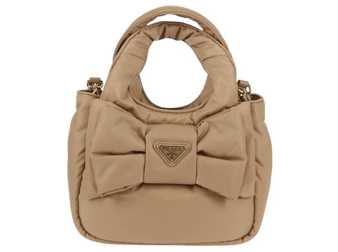 PRADA Borsa a Mano Nylon 2way Beige Oro Auth 118908SM D'oro - vista 13