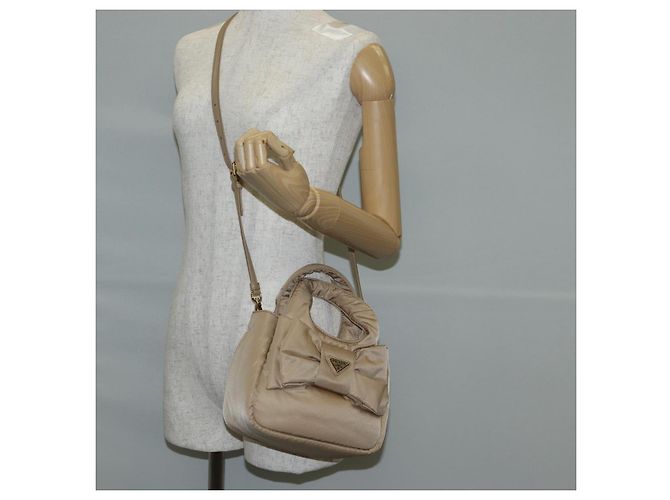 PRADA Borsa a Mano Nylon 2way Beige Oro Auth 118908SM D'oro - vista 23