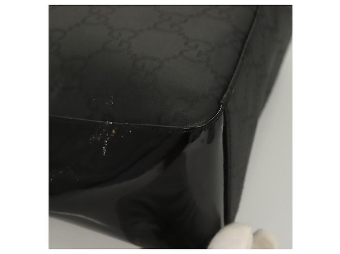 Borsa a Spalla in Tela GG Gucci Outlet Nera Argento 77112 3444 Auth ep9749 Nero - vista 10