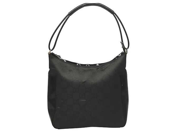 Borsa a Spalla in Tela GG Gucci Outlet Nera Argento 77112 3444 Auth ep9749 Nero - vista 2