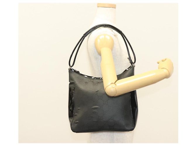 Borsa a Spalla in Tela GG Gucci Outlet Nera Argento 77112 3444 Auth ep9749 Nero - vista 23