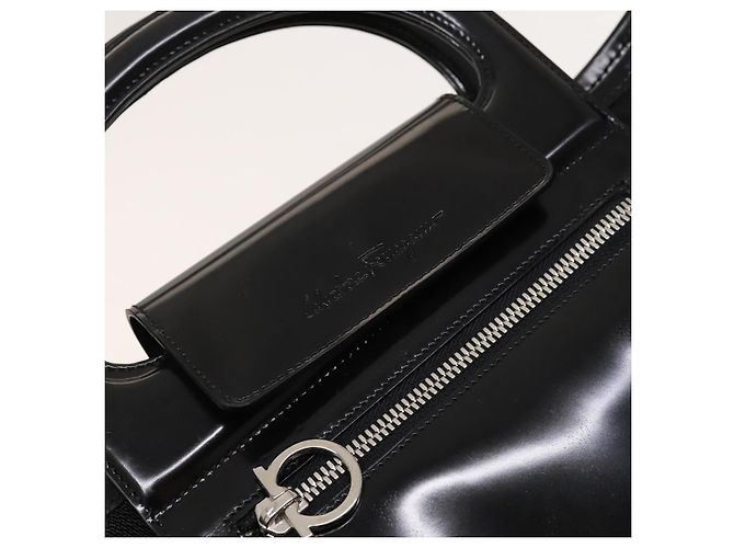 Borsa a mano Salvatore Ferragamo in nylon nero e argento Auth bs27184 - vista 10
