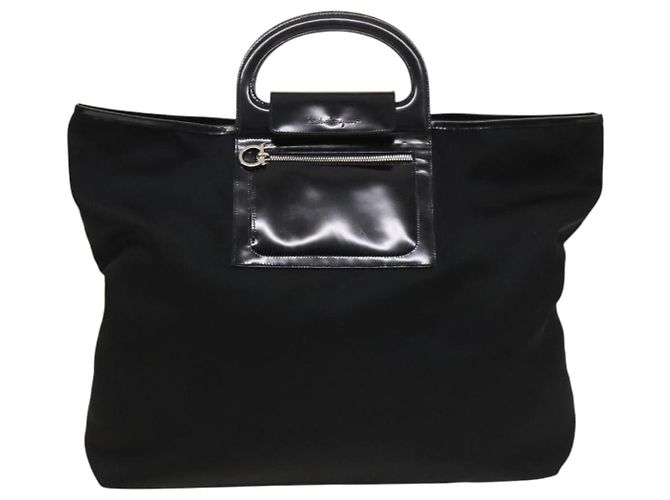 Borsa a mano Salvatore Ferragamo in nylon nero e argento Auth bs27184 - vista 13