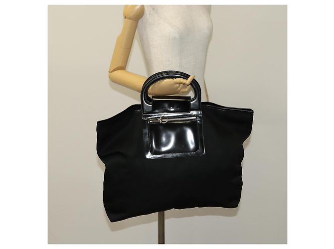 Borsa a mano Salvatore Ferragamo in nylon nero e argento Auth bs27184 - vista 21