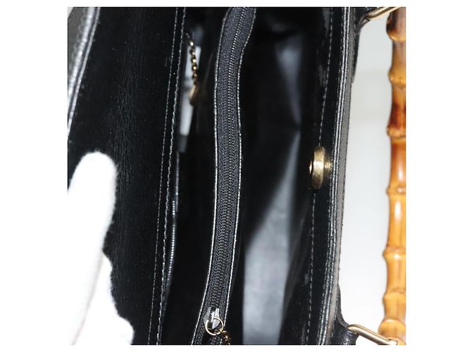 Borsa a mano in pelle nera e oro GUCCI Bamboo 002 0260 Auth ep9314 Nero D'oro - vista 10