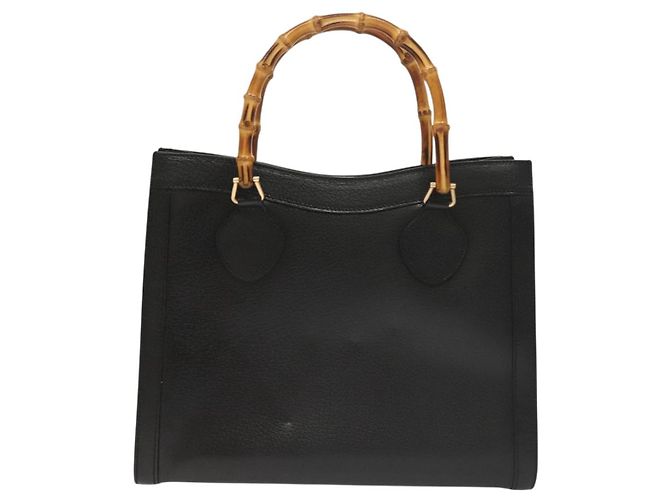 Borsa a mano in pelle nera e oro GUCCI Bamboo 002 0260 Auth ep9314 Nero D'oro - vista 13