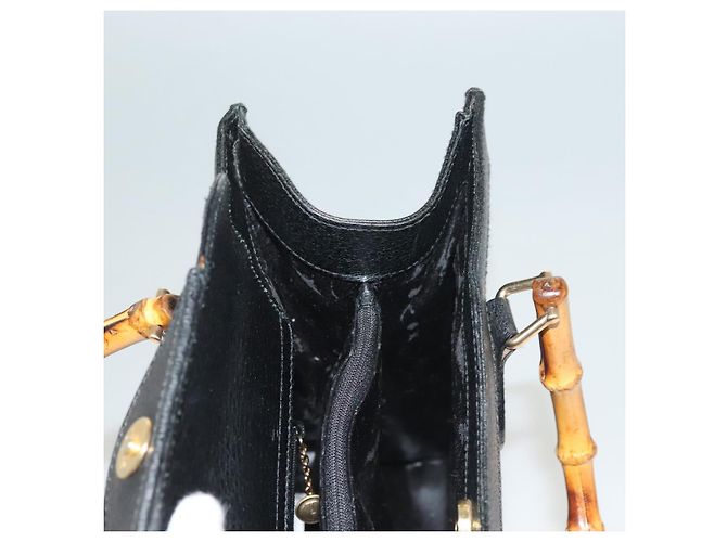 Borsa a mano in pelle nera e oro GUCCI Bamboo 002 0260 Auth ep9314 Nero D'oro - vista 18