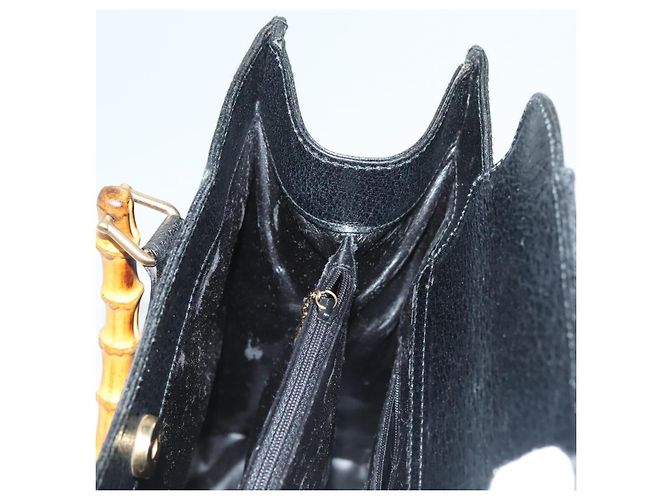 Borsa a mano in pelle nera e oro GUCCI Bamboo 002 0260 Auth ep9314 Nero D'oro - vista 19