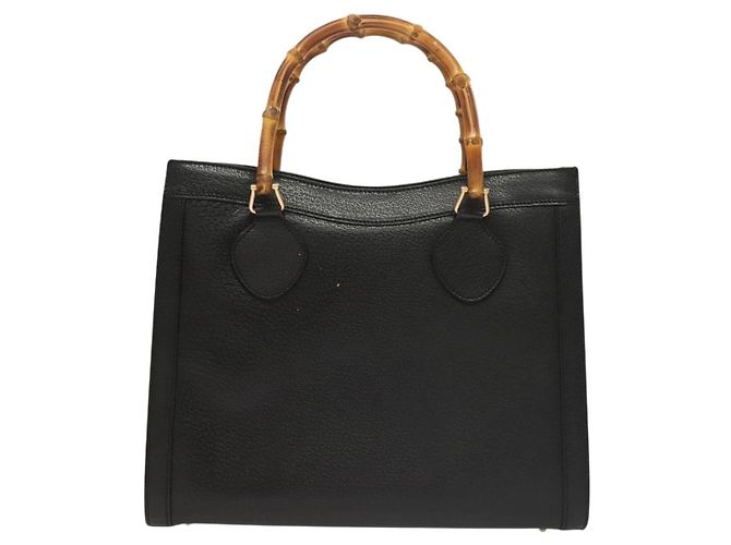 Borsa a mano in pelle nera e oro GUCCI Bamboo 002 0260 Auth ep9314 Nero D'oro - vista 2