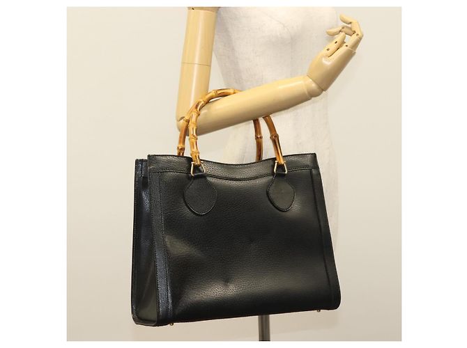Borsa a mano in pelle nera e oro GUCCI Bamboo 002 0260 Auth ep9314 Nero D'oro - vista 23