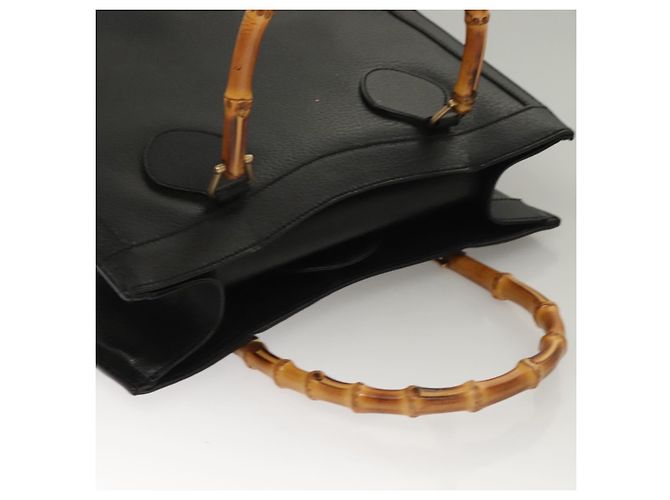 Borsa a mano in pelle nera e oro GUCCI Bamboo 002 0260 Auth ep9314 Nero D'oro - vista 6