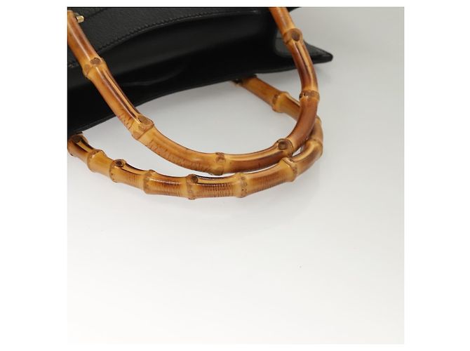 Borsa a mano in pelle nera e oro GUCCI Bamboo 002 0260 Auth ep9314 Nero D'oro - vista 7