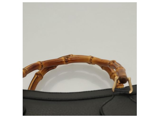 Borsa a mano in pelle nera e oro GUCCI Bamboo 002 0260 Auth ep9314 Nero D'oro - vista 8