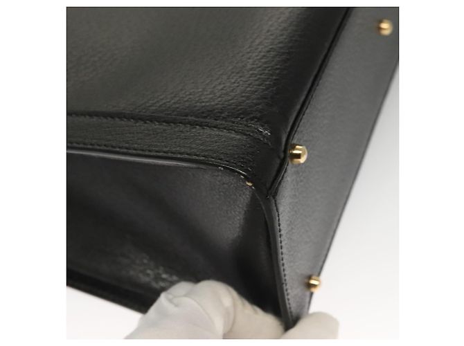 Borsa a mano in pelle nera e oro GUCCI Bamboo 002 0260 Auth ep9314 Nero D'oro - vista 9