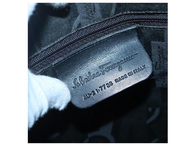 Borsa a Spalla con Catena Salvatore Ferragamo in Tela e Pelle Marrone Argento Auth bs27823 - vista 12