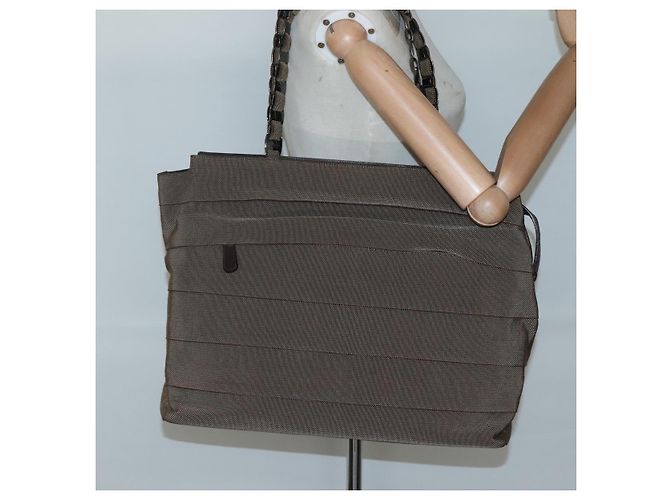 Borsa a Spalla con Catena Salvatore Ferragamo in Tela e Pelle Marrone Argento Auth bs27823 - vista 21