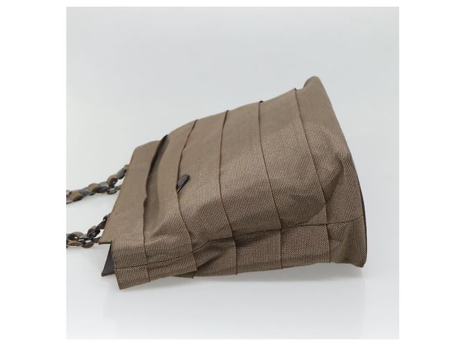 Borsa a Spalla con Catena Salvatore Ferragamo in Tela e Pelle Marrone Argento Auth bs27823 - vista 3