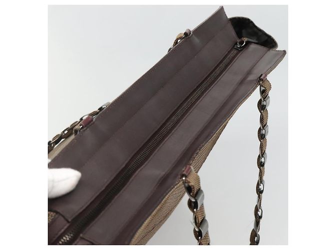 Borsa a Spalla con Catena Salvatore Ferragamo in Tela e Pelle Marrone Argento Auth bs27823 - vista 6